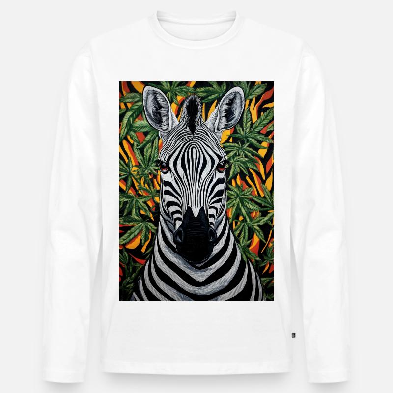 Zebra im Cannabis-Dschungel - Männer Premium Bio Langarmshirt - Weiß