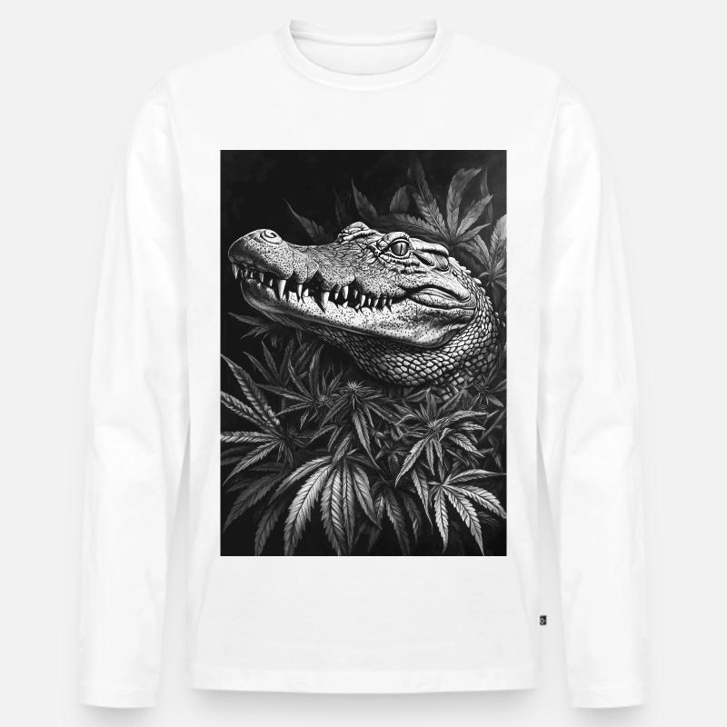 Krokodil im Hanfblattwald - Männer Premium Bio Langarmshirt - Weiß