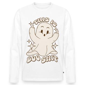 This is Boo Shit - Geist Spruch Lustig Halloween - Männer Premium Bio Langarmshirt - Weiß - Vorne - Nico (187cm)