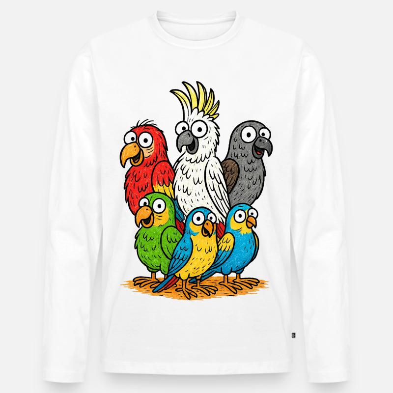 Lebendige Papageienbande Illustration - Männer Premium Bio Langarmshirt - Weiß