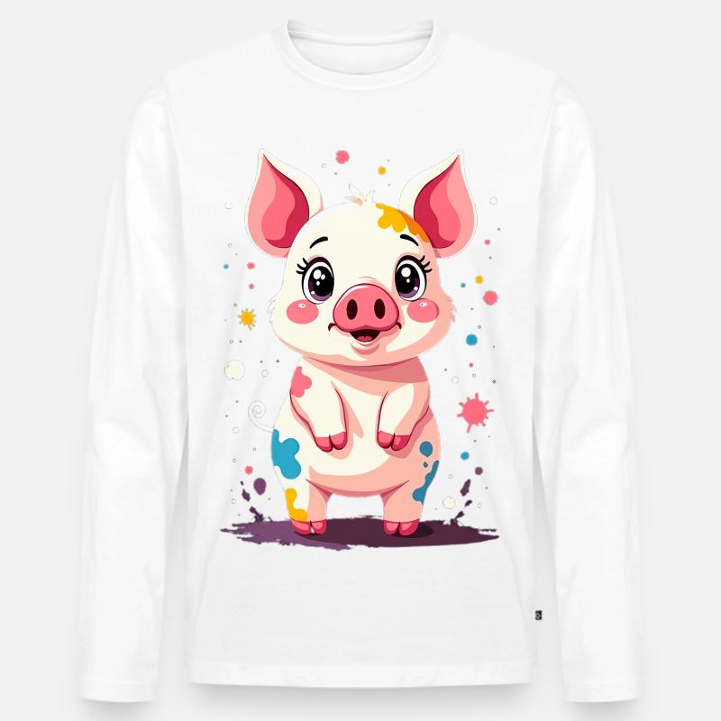 Schweinchen im Farbklecks-Design - Männer Premium Bio Langarmshirt - Weiß