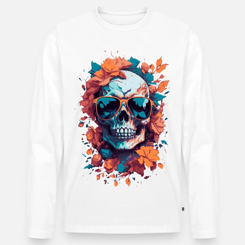 Tropischer Schädel mit Brille und Blättern - Männer Premium Bio Langarmshirt - Weiß