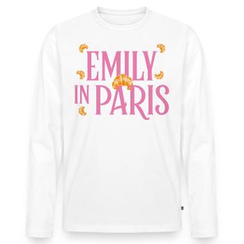 Emily In Paris Logo Mit Vielen Croissants - Männer Premium Bio Langarmshirt - Weiß - Vorne - Nico (187cm)