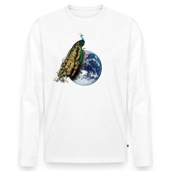 Eden above Earth | Pulau Kreasi (Schwarz) - Männer Premium Bio Langarmshirt - Weiß - Vorne - Nico (187cm)