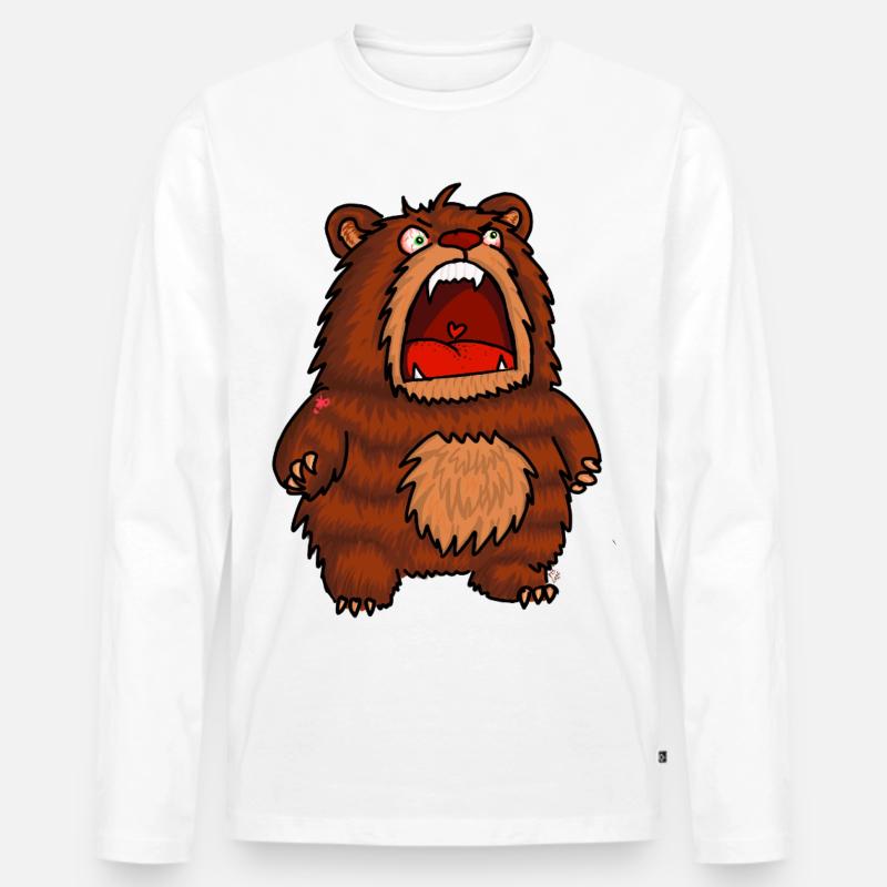 Hangry Bear - Männer Premium Bio Langarmshirt - Weiß
