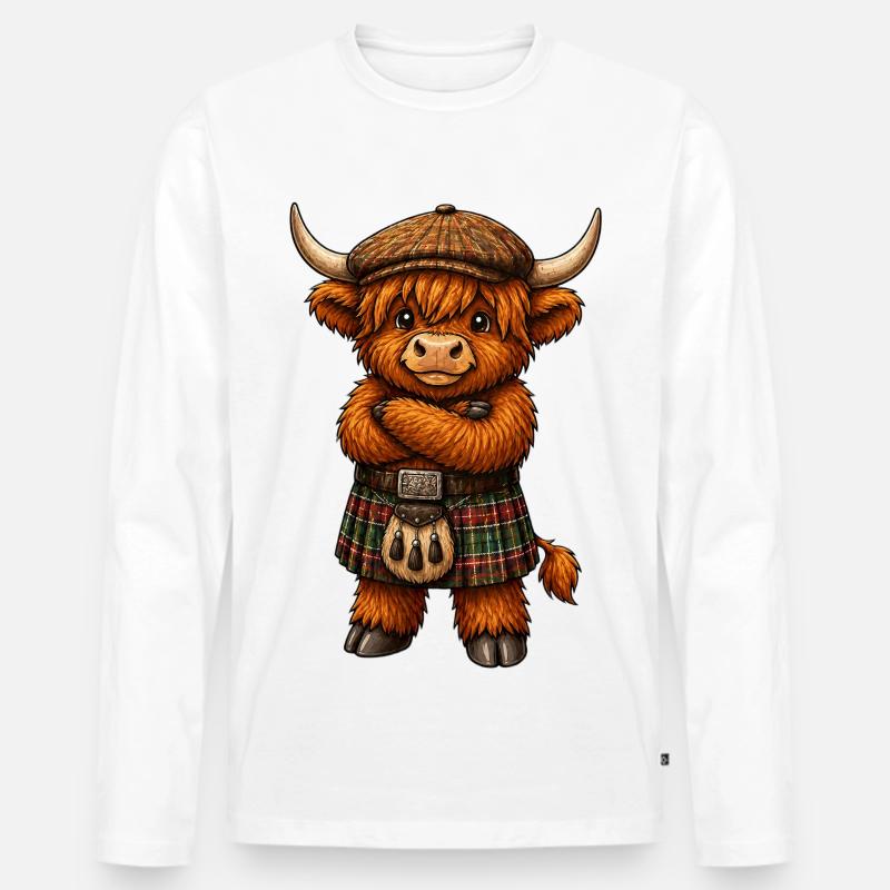Highlandcattle mit Kilt - Männer Premium Bio Langarmshirt - Weiß