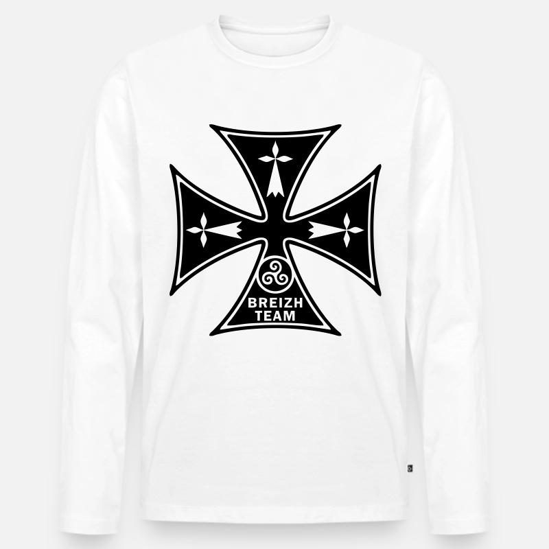 Breizh Hermelin Quer Triskel - Männer Premium Bio Langarmshirt - Weiß