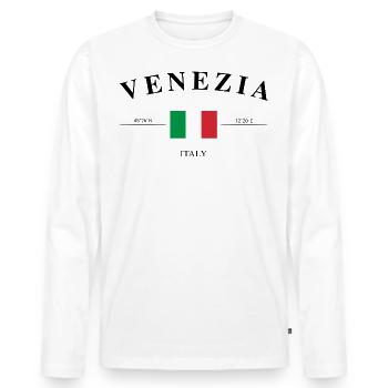 Venezia Italien Koordinaten Urlaub Reise Souvenir - Männer Premium Bio Langarmshirt - Weiß - Vorne - Nico (187cm)