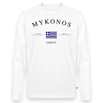 Mykonos Greece – Holiday Souvenir & Gift - Men's Premium Organic Long Sleeve Shirt - white - Front - Nico (187cm)