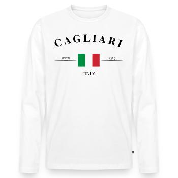 Cagliari Sardaigne Coordonnées de voyage Souvenir - T-shirt manches longues Premium bio Homme - blanc - Devant - Nico (187cm)