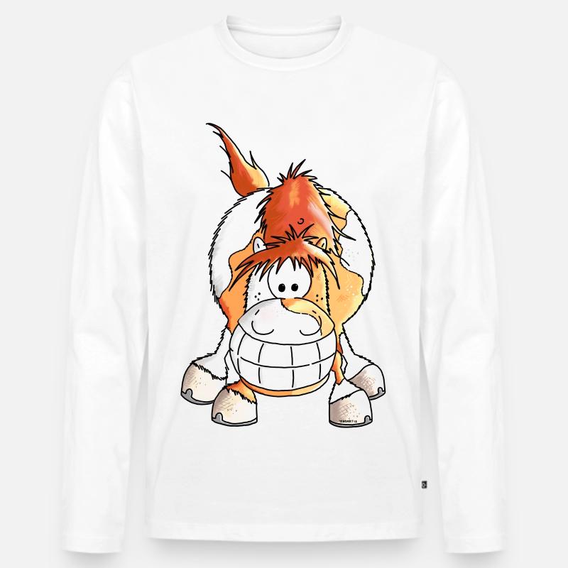 Grinsepferd - Pferd - Pony - Männer Premium Bio Langarmshirt - Weiß