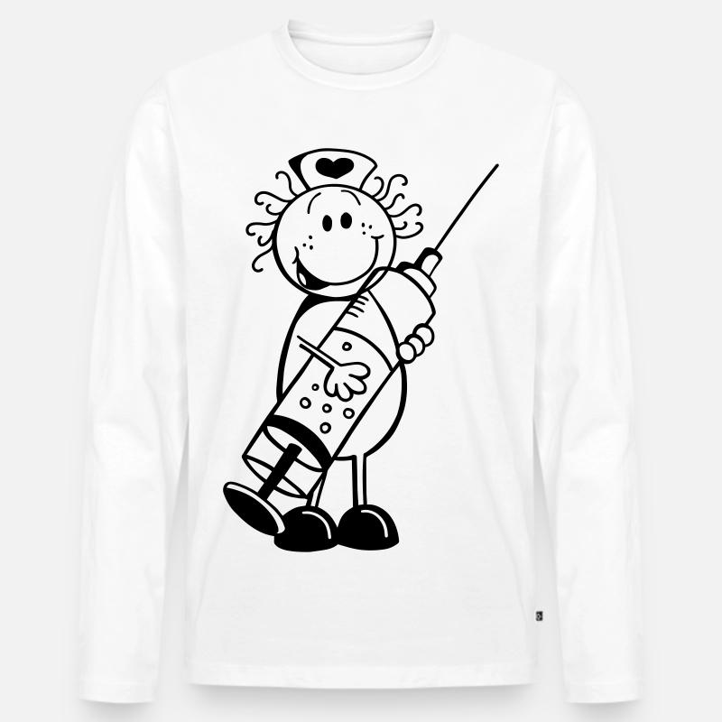 Krankenschwester Strichmännchen - Geschenk - Männer Premium Bio Langarmshirt - Weiß