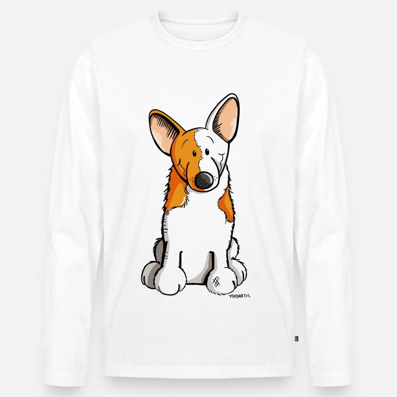 Lustiger Welsh Corgi - Männer Premium Bio Langarmshirt - Weiß