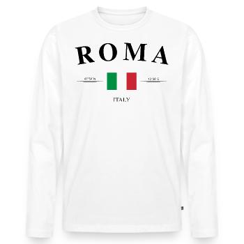 Roma Italie coordonnées voyage souvenir cadeau - T-shirt manches longues Premium bio Homme - blanc - Devant - Nico (187cm)