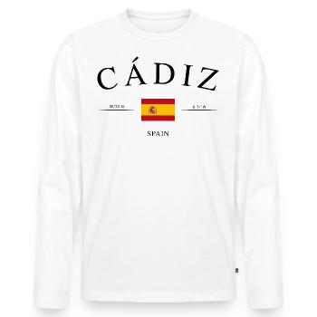 Cadix Espagne Coordonnées Minimal Vacances Souvenir - T-shirt manches longues Premium bio Homme - blanc - Devant - Nico (187cm)