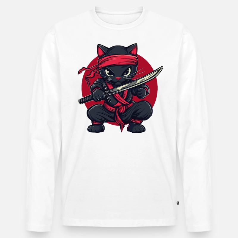 Katze Ninja - Männer Premium Bio Langarmshirt - Weiß
