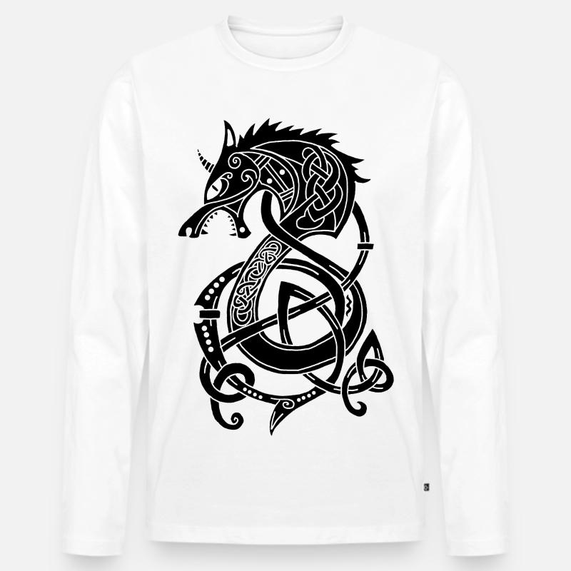 Wikingerwolf Drache (schwarz) - Männer Premium Bio Langarmshirt - Weiß