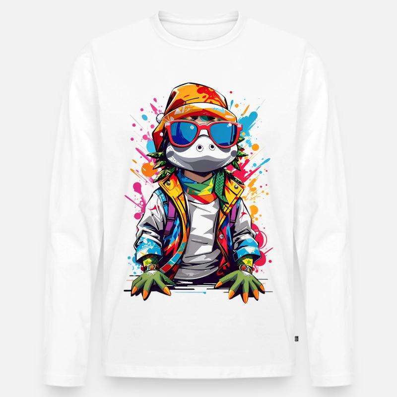 Coole Krokodil - Männer Premium Bio Langarmshirt - Weiß