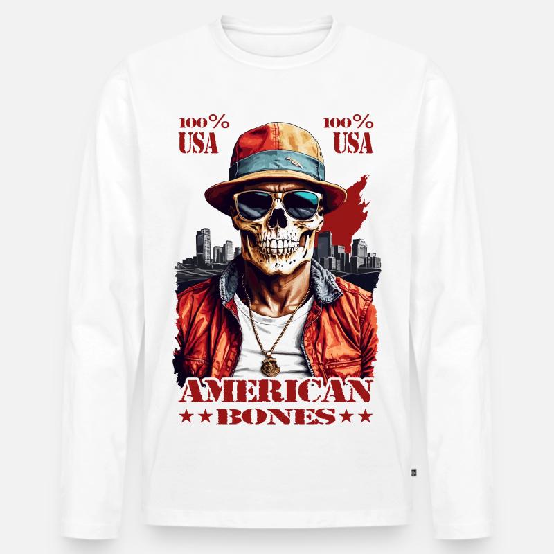 American Skull - Männer Premium Bio Langarmshirt - Weiß