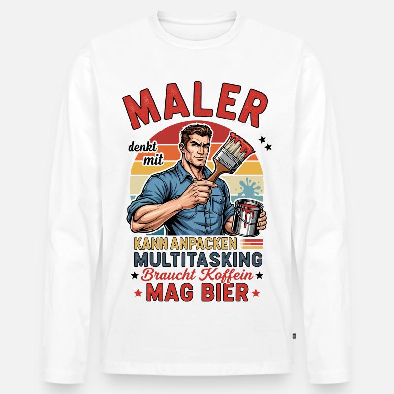 Der Maler - Männer Premium Bio Langarmshirt - Weiß
