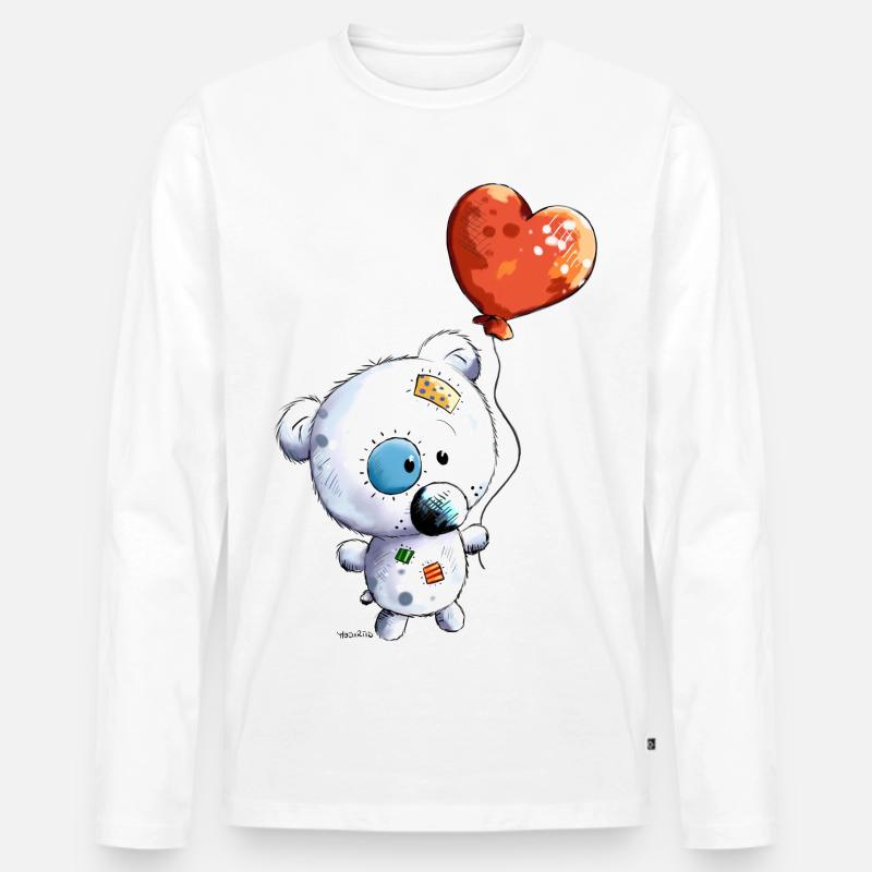Teddy mit Ballon - Männer Premium Bio Langarmshirt - Weiß