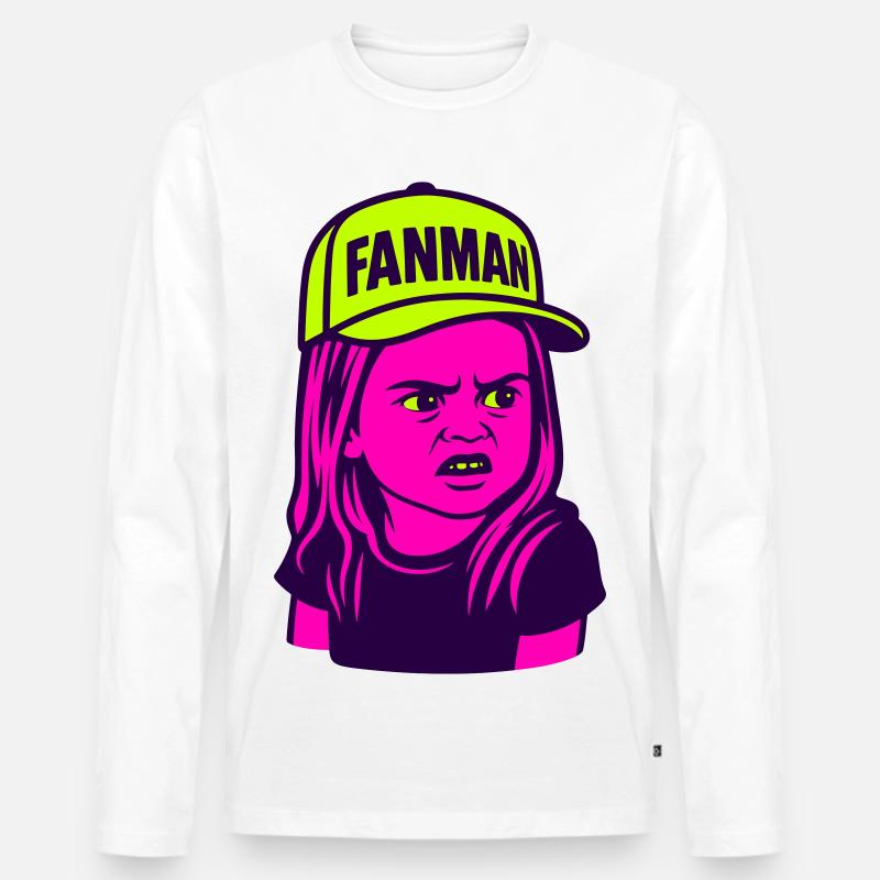 FANMAN Pop-Art-Mädchen mit Cap - Männer Premium Bio Langarmshirt - Weiß