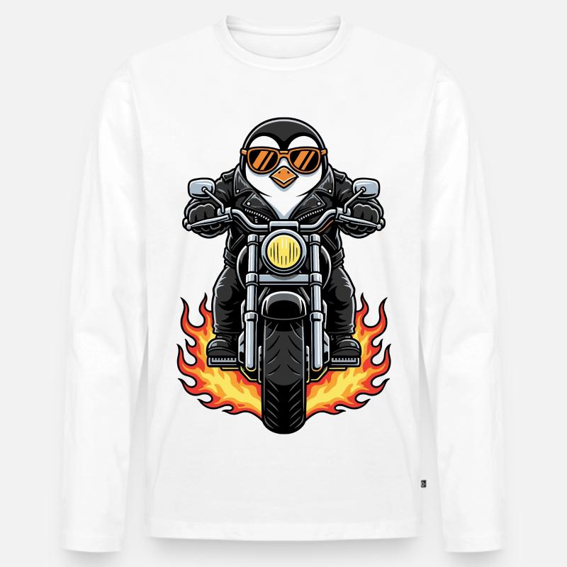 Cooler Biker Penguin Motorradflammen - Männer Premium Bio Langarmshirt - Weiß