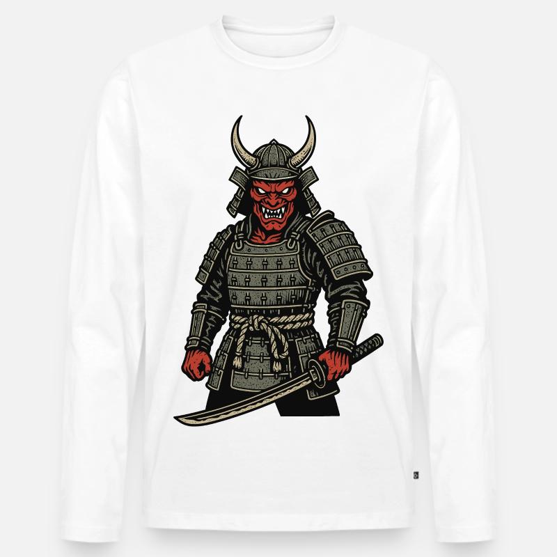 Oni Samurai - Dämonischer Krieger - Männer Premium Bio Langarmshirt - Weiß