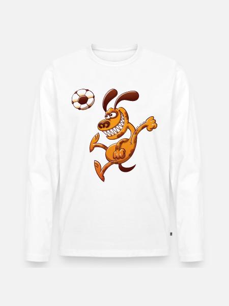 Dog Heading a Foot Ball - Men's Premium Organic Long Sleeve Shirt - white
