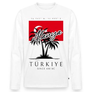 Alanya Palm Trees Turkey Flag Travel Souvenir - Men's Premium Organic Long Sleeve Shirt - white - Front - Nico (187cm)
