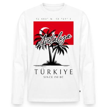 Antalya Palm Trees Turkey Flag Travel Souvenir - Men's Premium Organic Long Sleeve Shirt - white - Front - Nico (187cm)