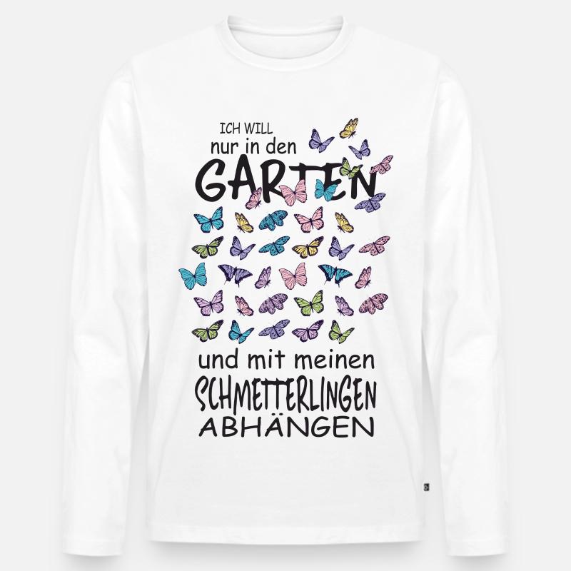 Schmetterlinge und mein Garten - Männer Premium Bio Langarmshirt - Weiß