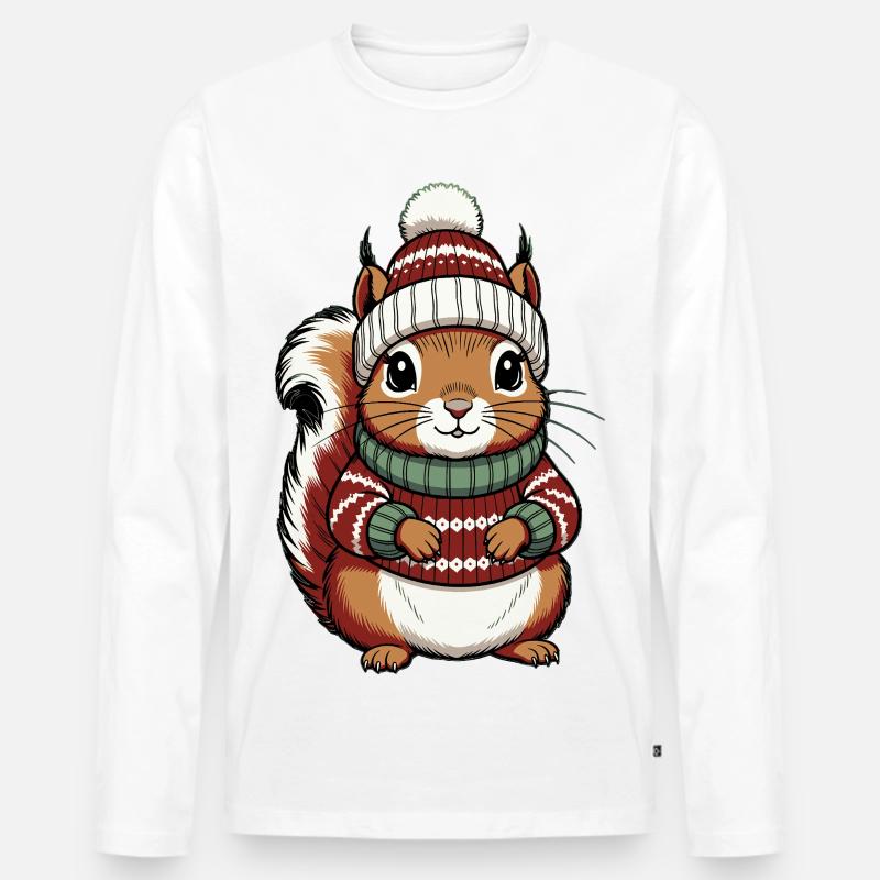 Winter Weihnachten Eichhörnchen - Männer Premium Bio Langarmshirt - Weiß