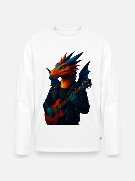 WPAP Style Animals - Dragon Guitarist - Men's Premium Organic Long Sleeve Shirt - white