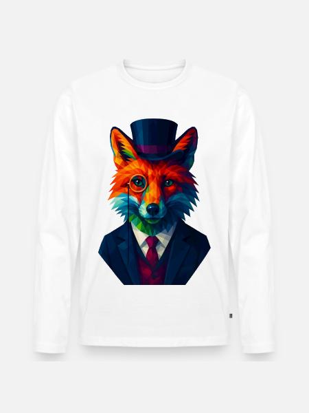 WPAP Stil Tiere - Fuchs eleganter Anzug Monokel - Männer Premium Bio Langarmshirt - Weiß