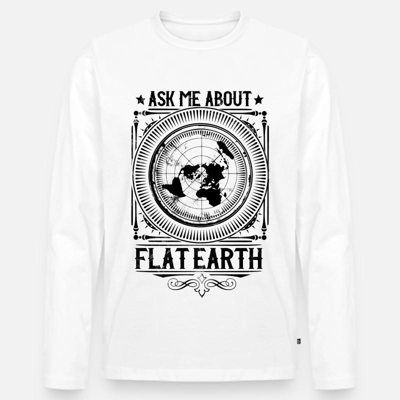 Ask me about #flatearth - Flache Erde - Männer Premium Bio Langarmshirt - Weiß