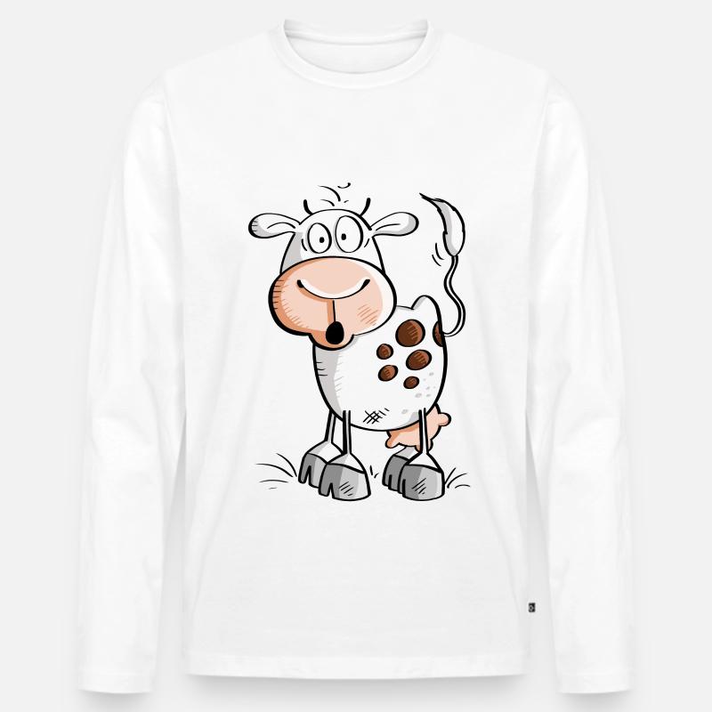 Witzige Comic Kuh - Kühe - Männer Premium Bio Langarmshirt - Weiß