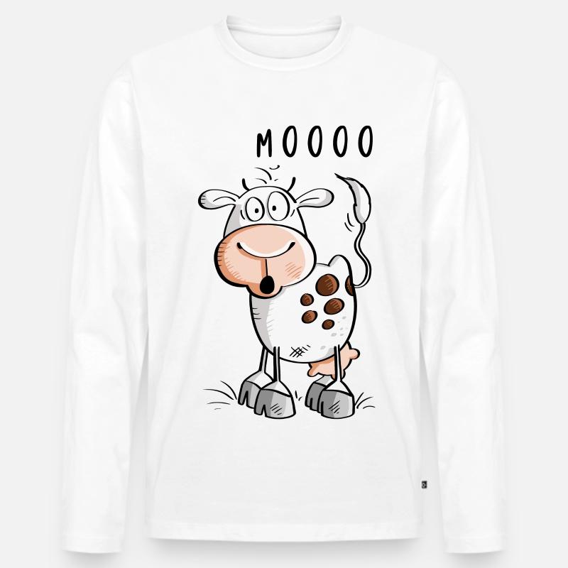 Mooo Kuh Comic - Kühe - Männer Premium Bio Langarmshirt - Weiß