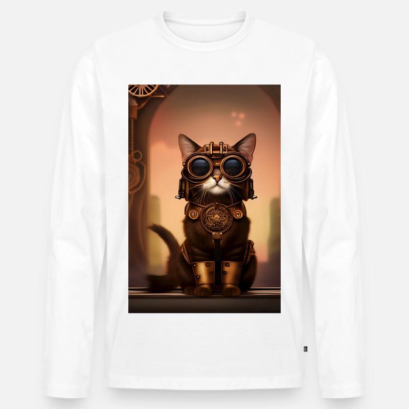 Katze Steampunk Style - Männer Premium Bio Langarmshirt - Weiß