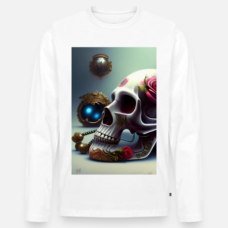 Abstrakte Totenkopf mit Rose - Männer Premium Bio Langarmshirt - Weiß