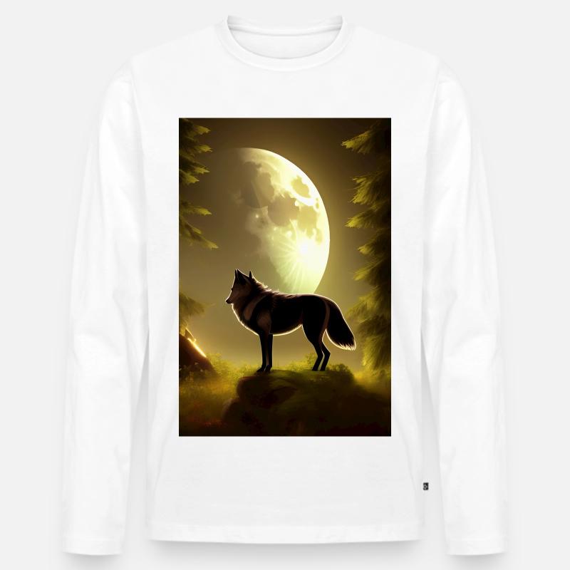 Wolf und Mond - Männer Premium Bio Langarmshirt - Weiß