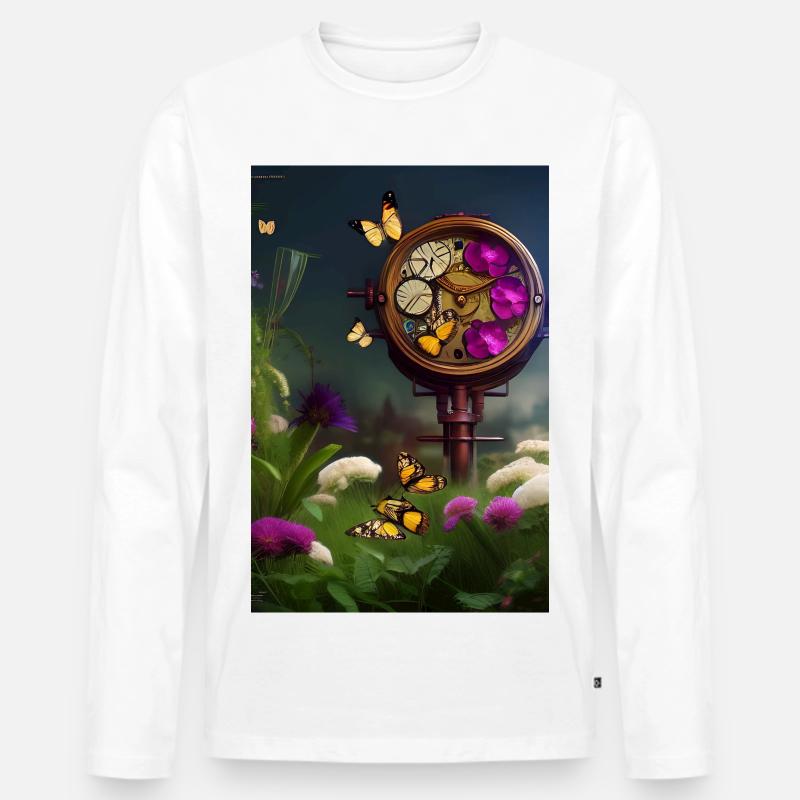 Blumen und Schmetterling - Männer Premium Bio Langarmshirt - Weiß