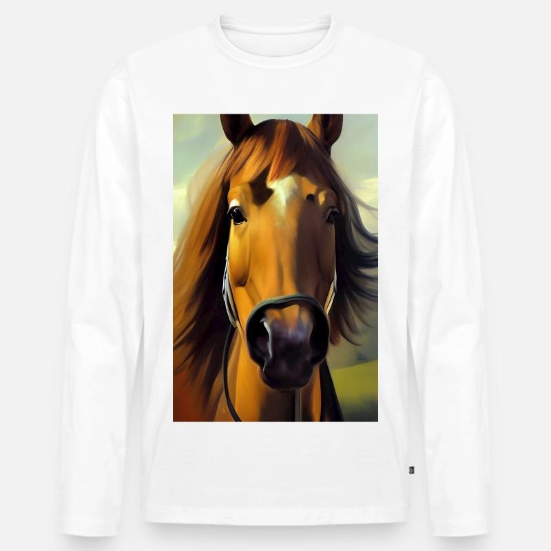 Pferdekopf Öl Malerei - Männer Premium Bio Langarmshirt - Weiß