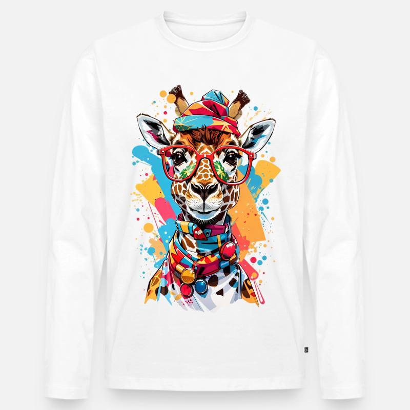 Coole Giraffe - Männer Premium Bio Langarmshirt - Weiß