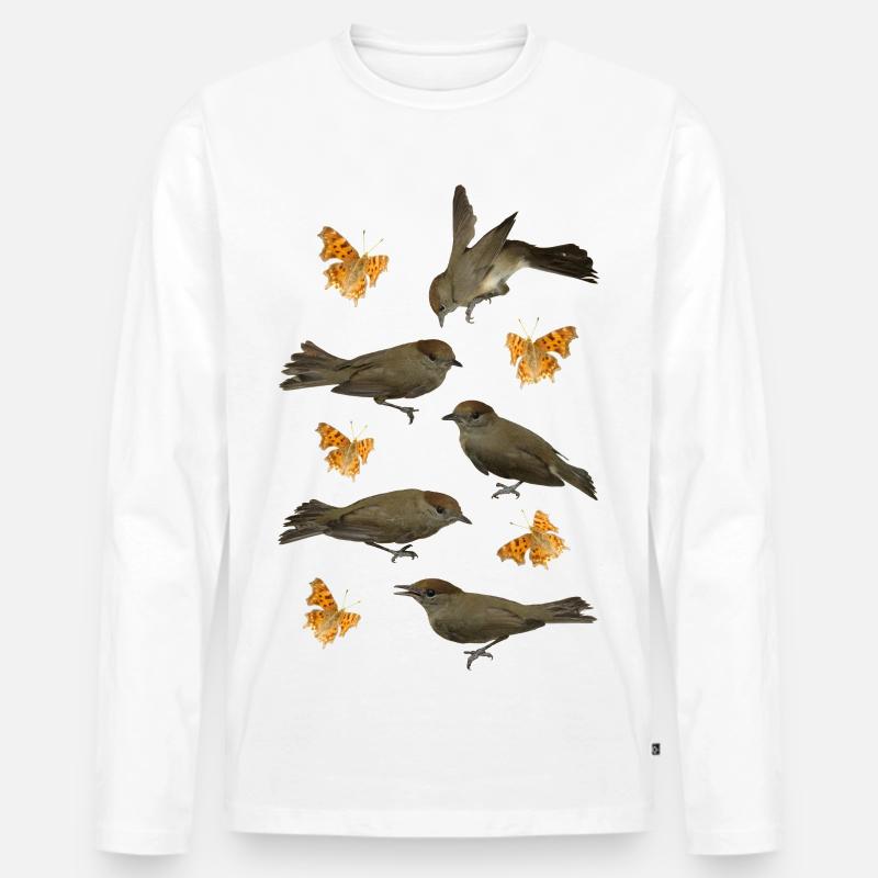 Mönchsgrasmücke mit C-Falter - Männer Premium Bio Langarmshirt - Weiß