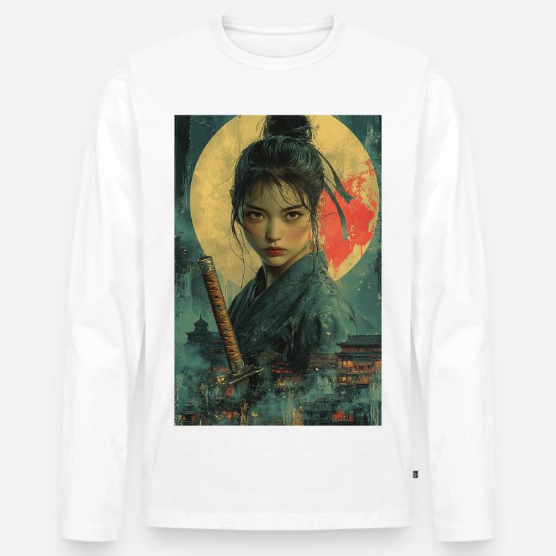 Mondlicht-Samurai im Asiatischen Stil - Männer Premium Bio Langarmshirt - Weiß
