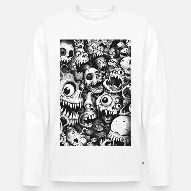 Schädelwimmel Monsterhorde - Männer Premium Bio Langarmshirt - Weiß
