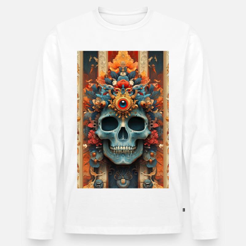 Blumenkrone-Schädel mit drittem Auge - Männer Premium Bio Langarmshirt - Weiß