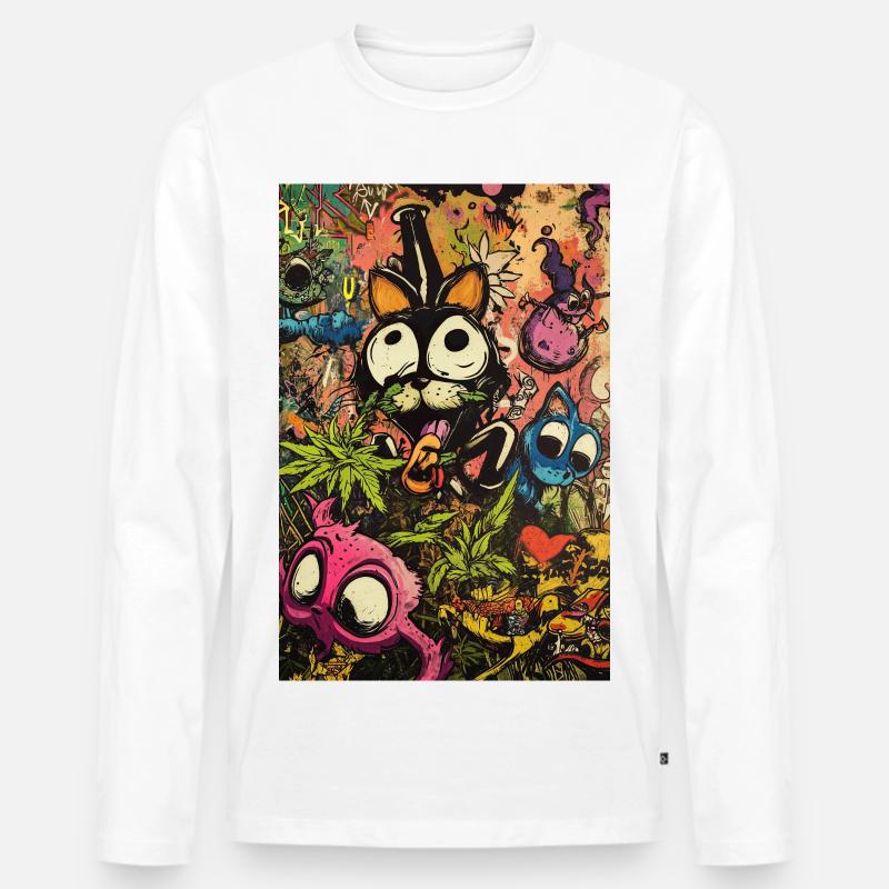 Buntes Comic-Monster Graffiti - Männer Premium Bio Langarmshirt - Weiß