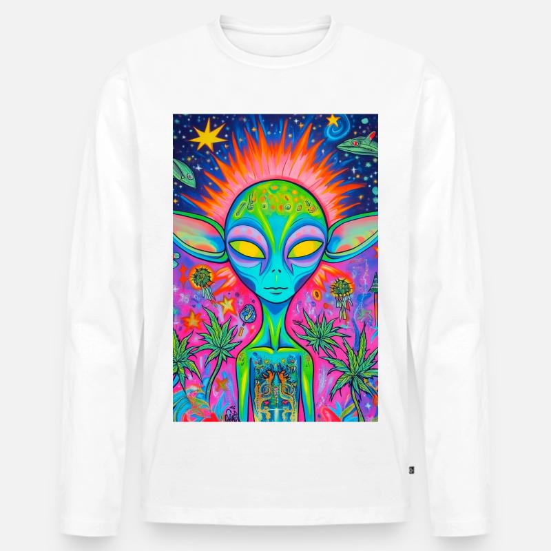 Psychedelischer Alien Neon Garten - Männer Premium Bio Langarmshirt - Weiß